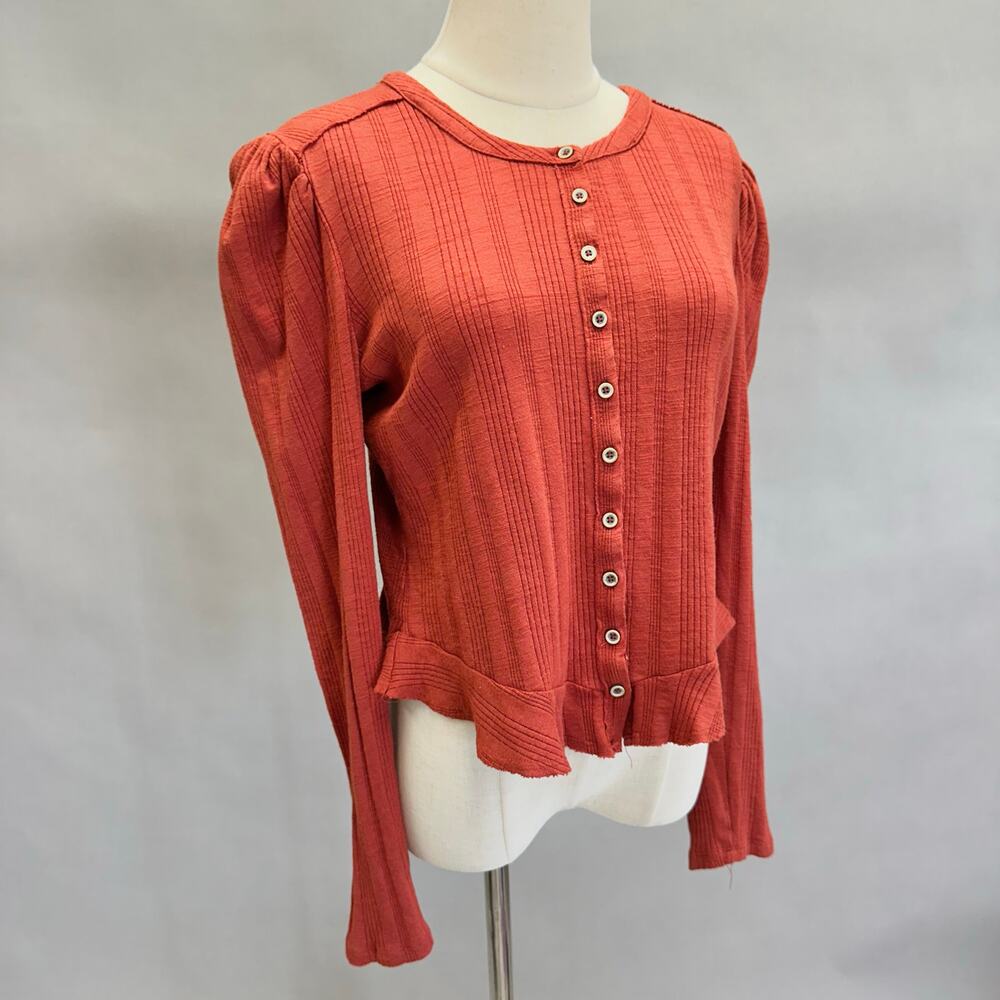 Anthropologie | Pilcro | Rust Red Button-Front Ribbed Long Sleeve Top - Picture 14 of 14